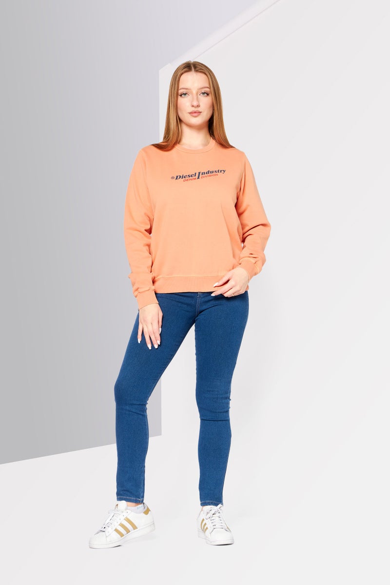 Women Crew Neck Long Sleeve Brand Logo Sweatshirt, Pale Orange