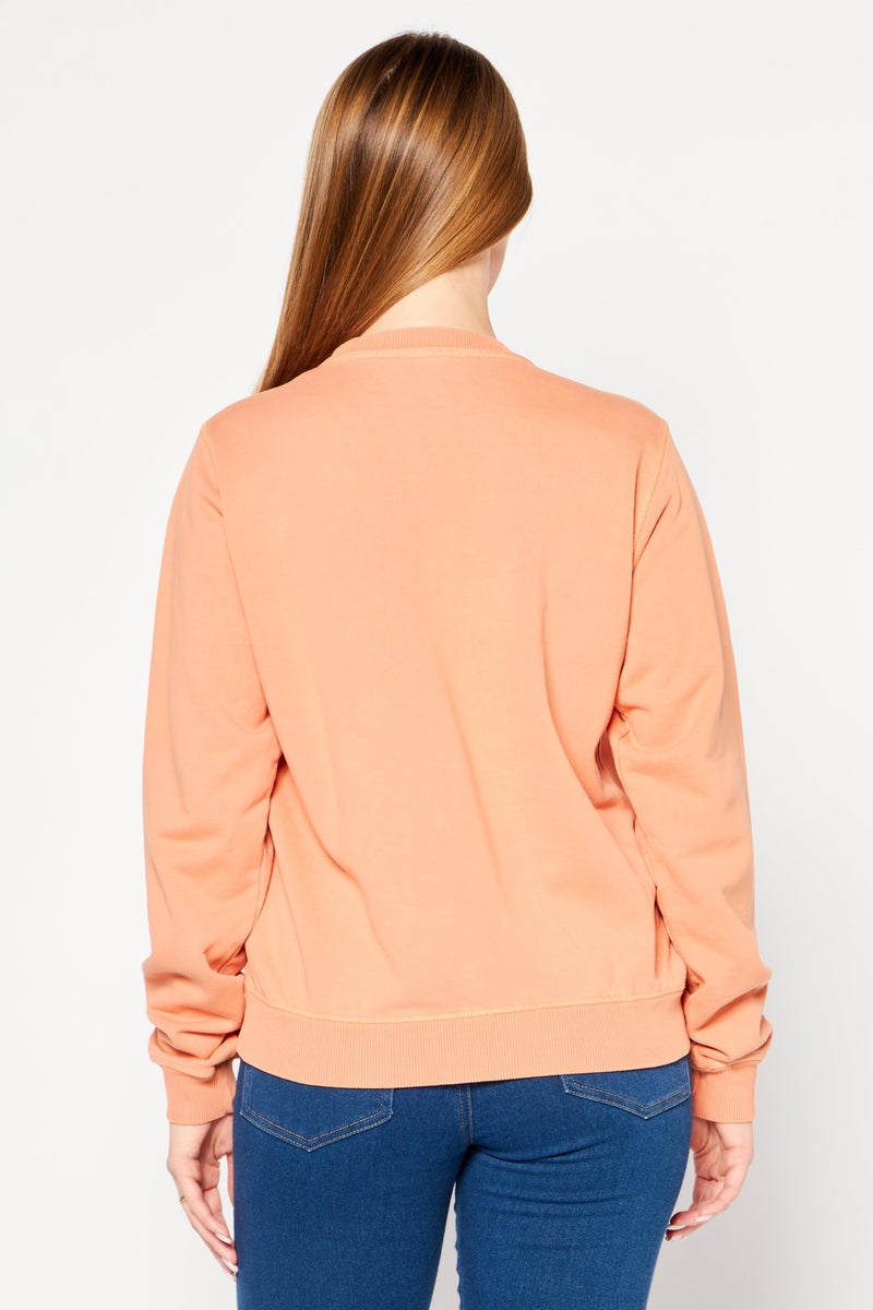 Women Crew Neck Long Sleeve Brand Logo Sweatshirt, Pale Orange