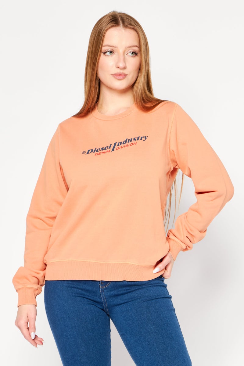 Women Crew Neck Long Sleeve Brand Logo Sweatshirt, Pale Orange