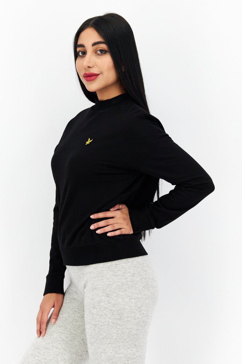 Women Crew Neck Brand Logo Long Sleeve Sweatshirts, Black