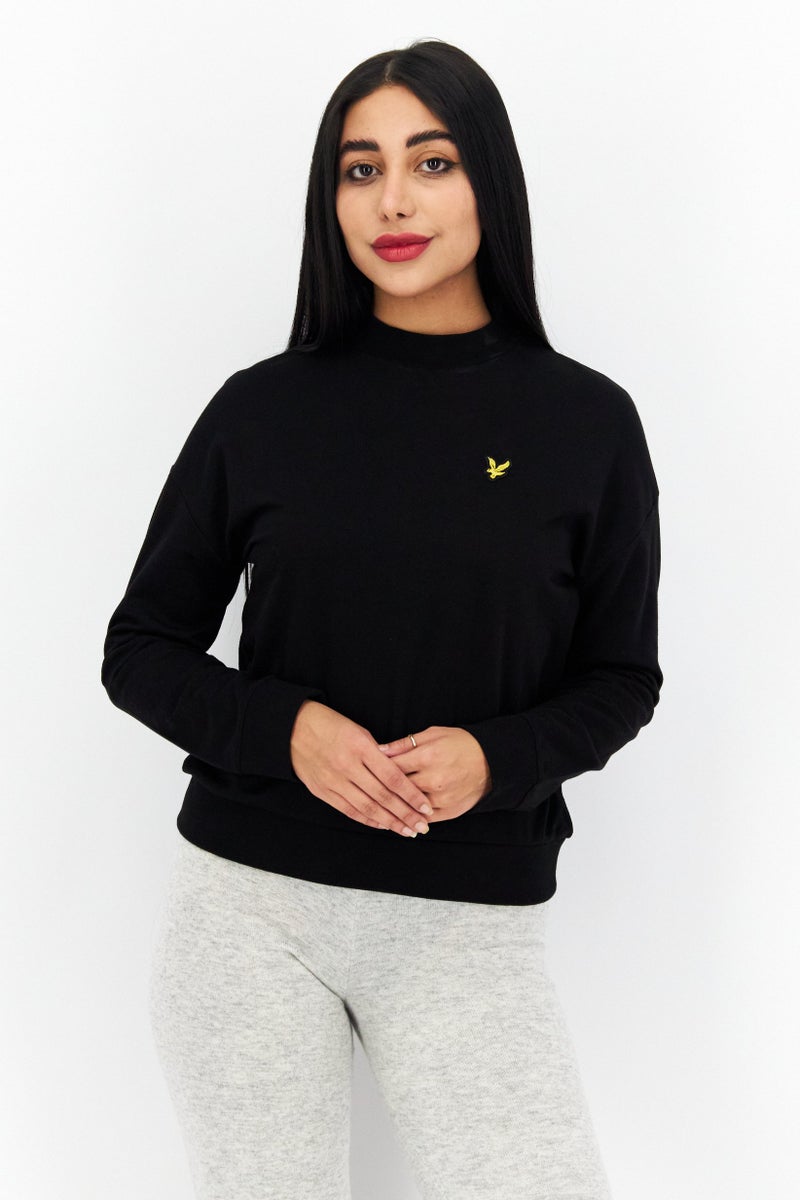 Women Crew Neck Brand Logo Long Sleeve Sweatshirts, Black