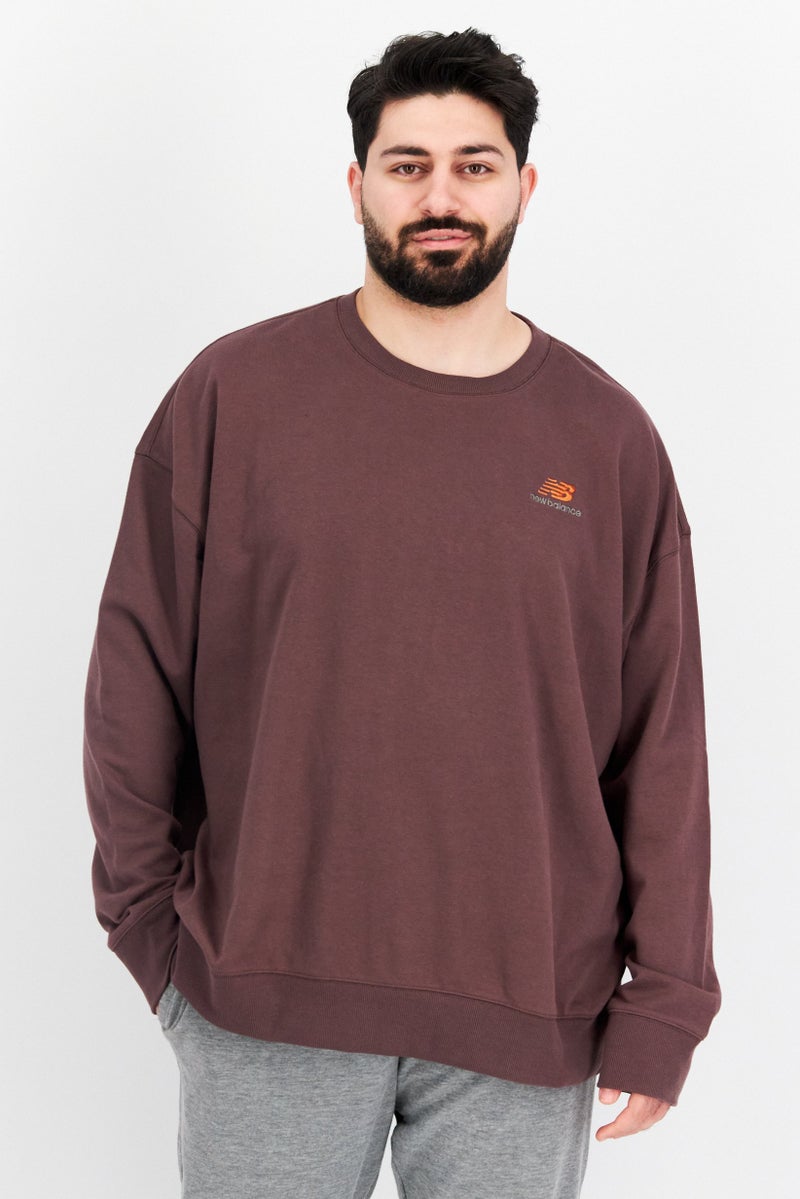 Men Sportswear Fit Long Sleeve Embroidered Logo Sweaters, Brown