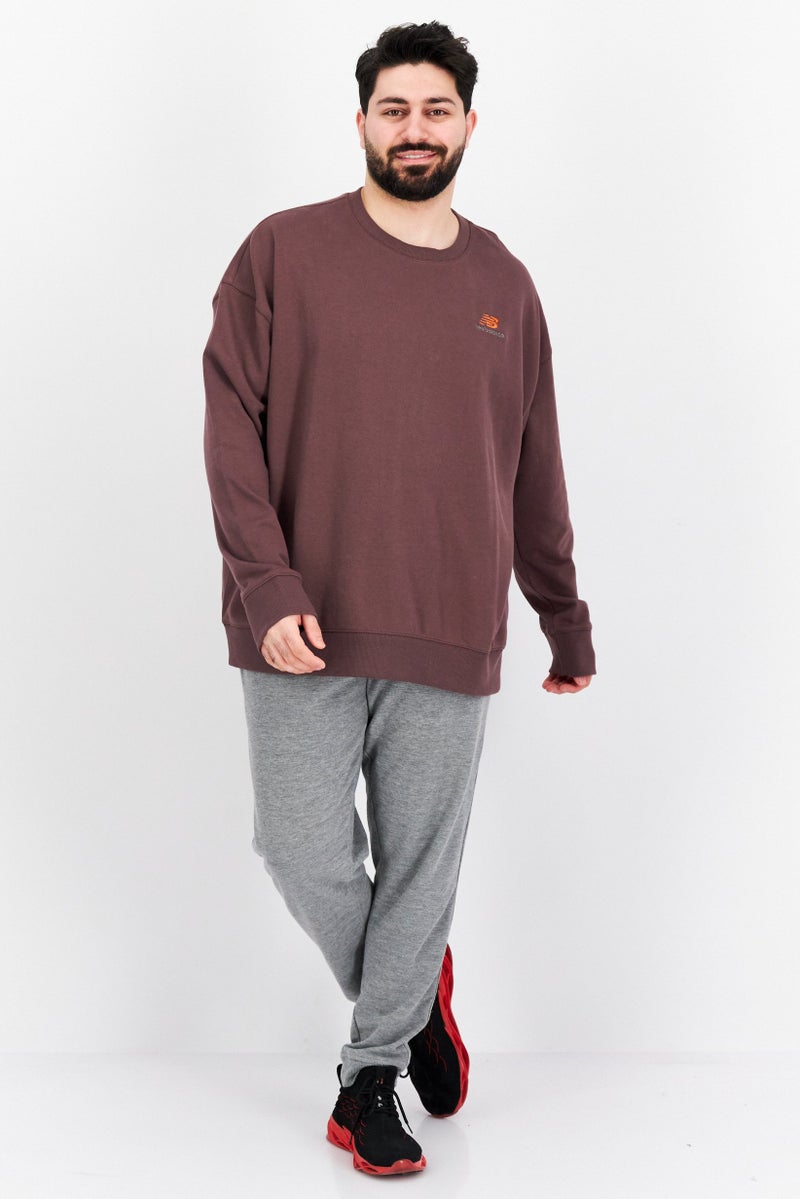 Men Sportswear Fit Long Sleeve Embroidered Logo Sweaters, Brown