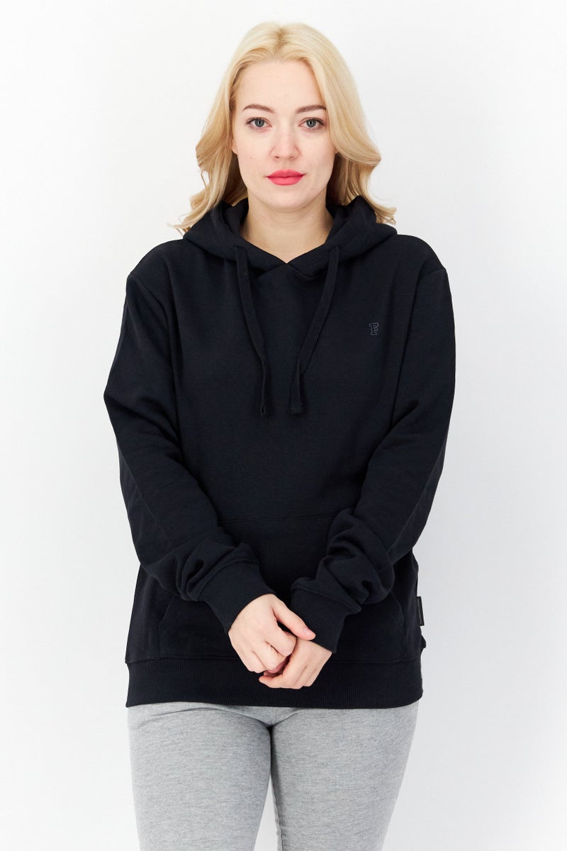 Women Hooded Long Sleeve Plain Sweatshirt, Dark Navy