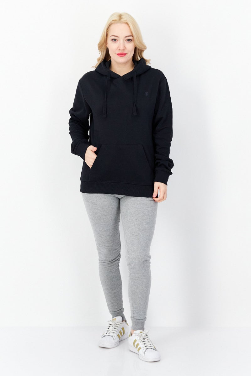 Women Hooded Long Sleeve Plain Sweatshirt, Dark Navy