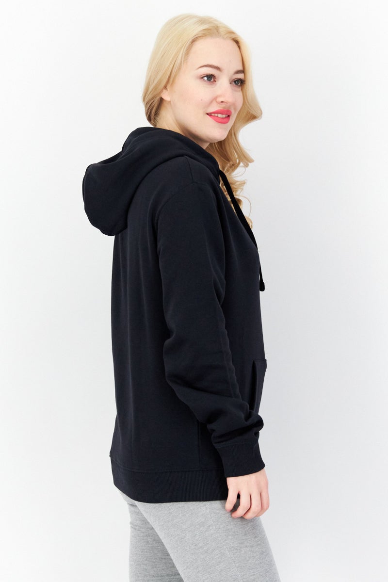 Women Hooded Long Sleeve Plain Sweatshirt, Dark Navy