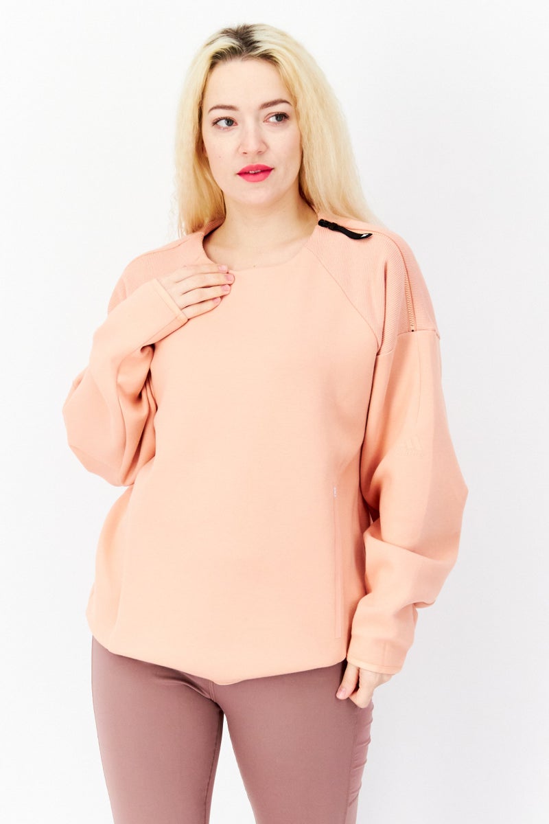 Women Sportswear Fit Long Sleeve Running Sweatshirt, Peach