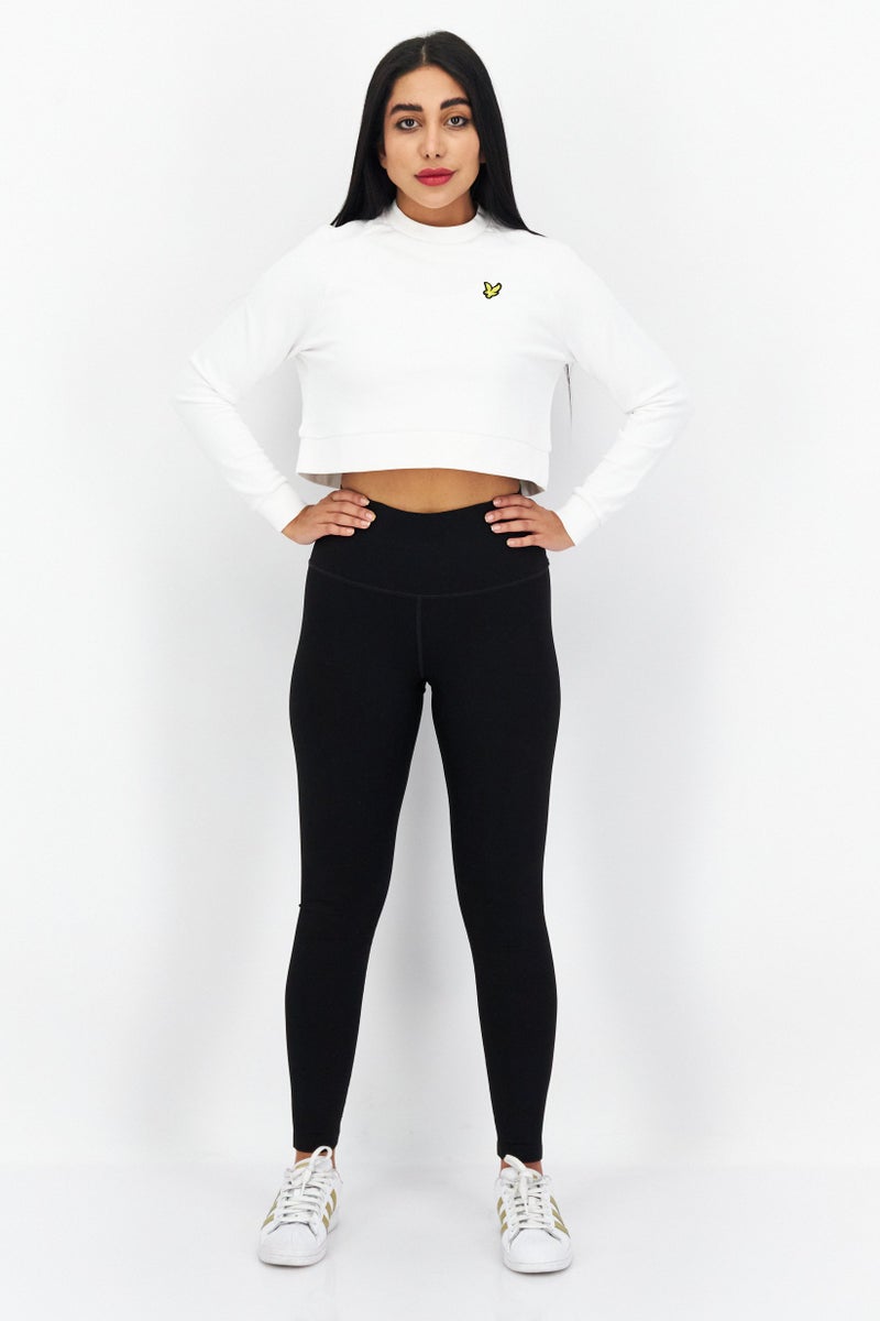 Women Crew Neck Long Sleeve Cropped Sweatshirt, White