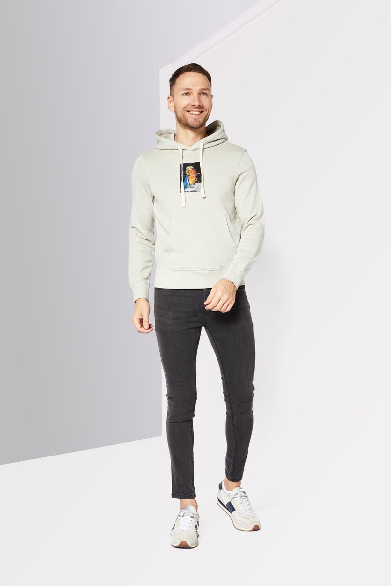 Men Hooded Long Sleeve Graphics Print Sweatshirt, Grey