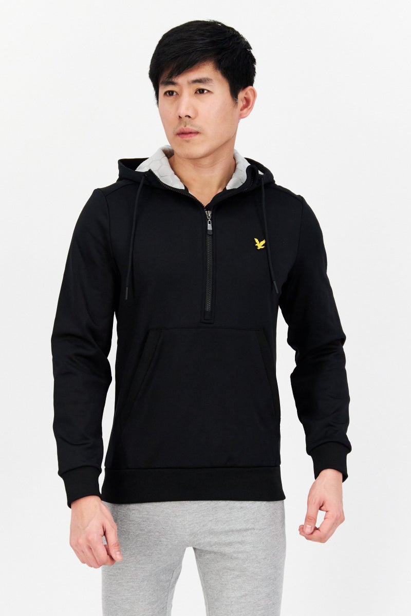 Men Hooded Long Sleeve Embroidered Logo Sweatshirt, Black