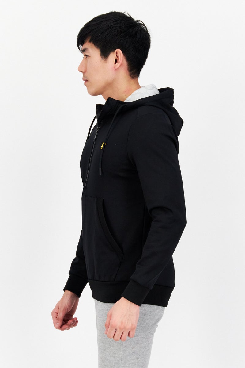 Men Hooded Long Sleeve Embroidered Logo Sweatshirt, Black