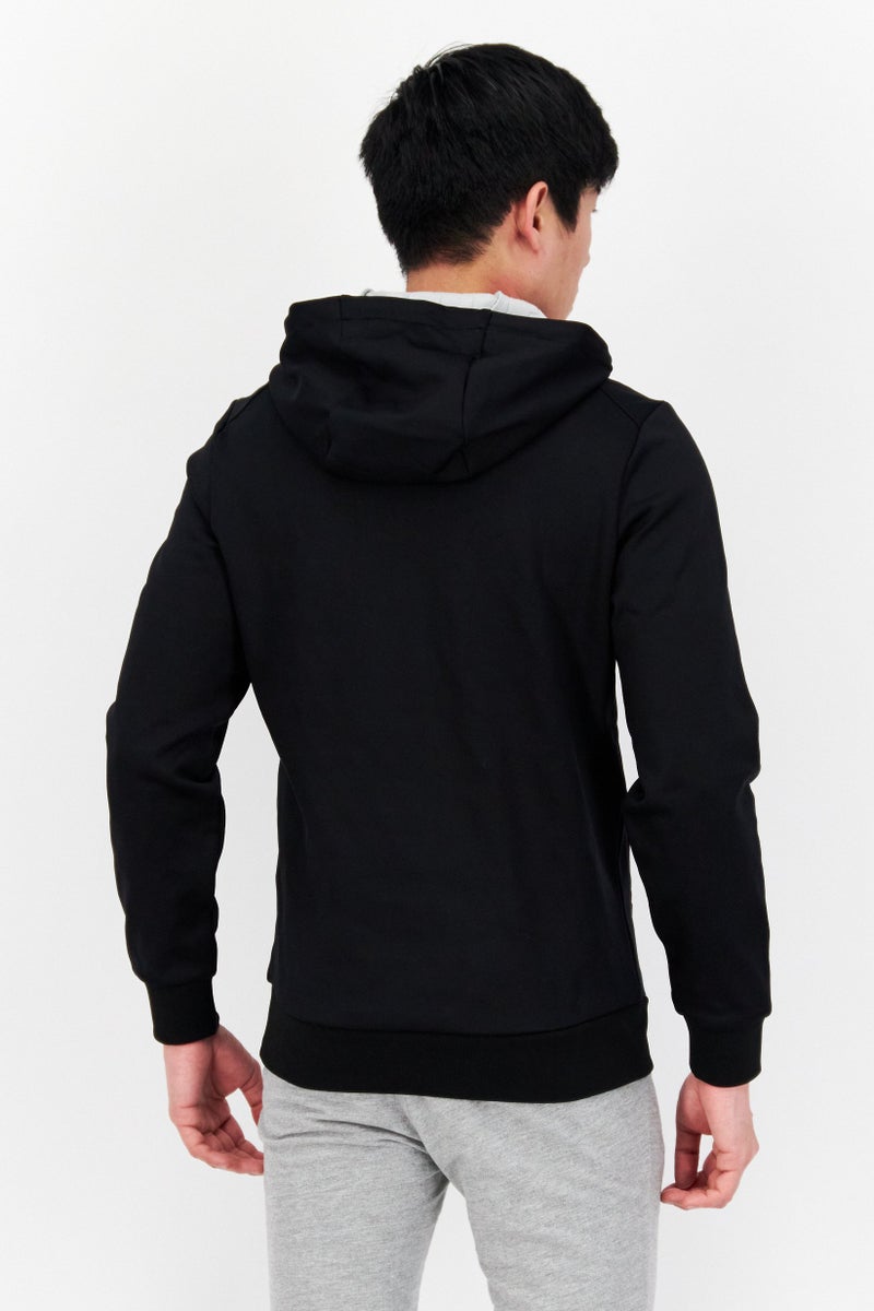 Men Hooded Long Sleeve Embroidered Logo Sweatshirt, Black