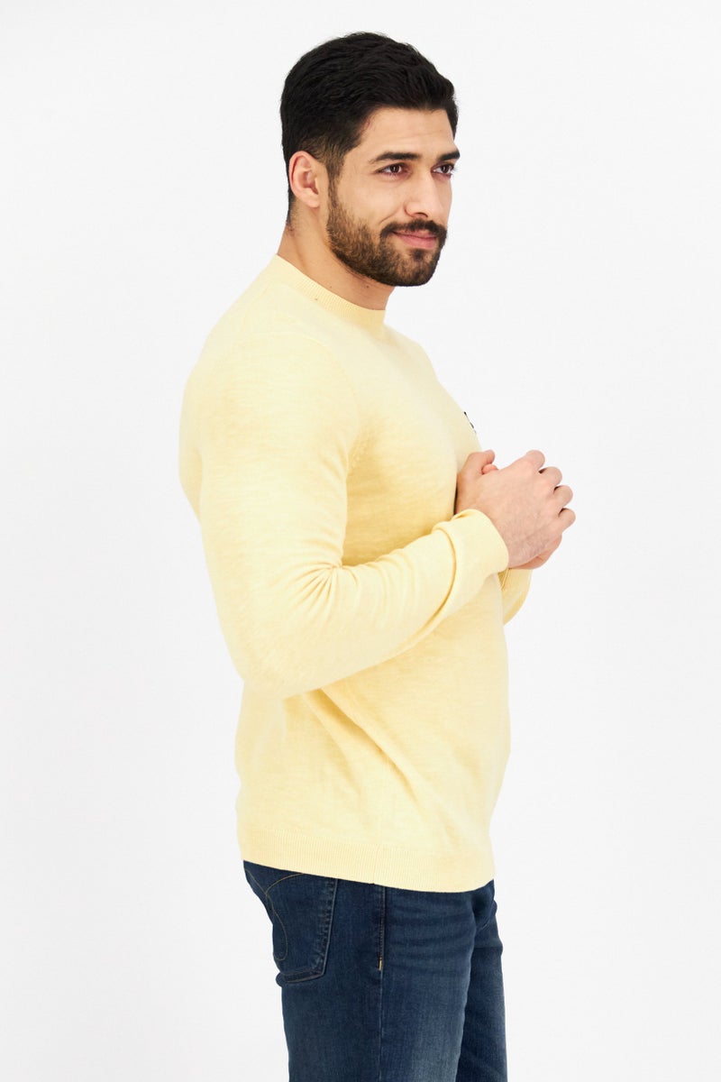 Men Crew Neck Long Sleeve Printed Sweatshirt, Yellow