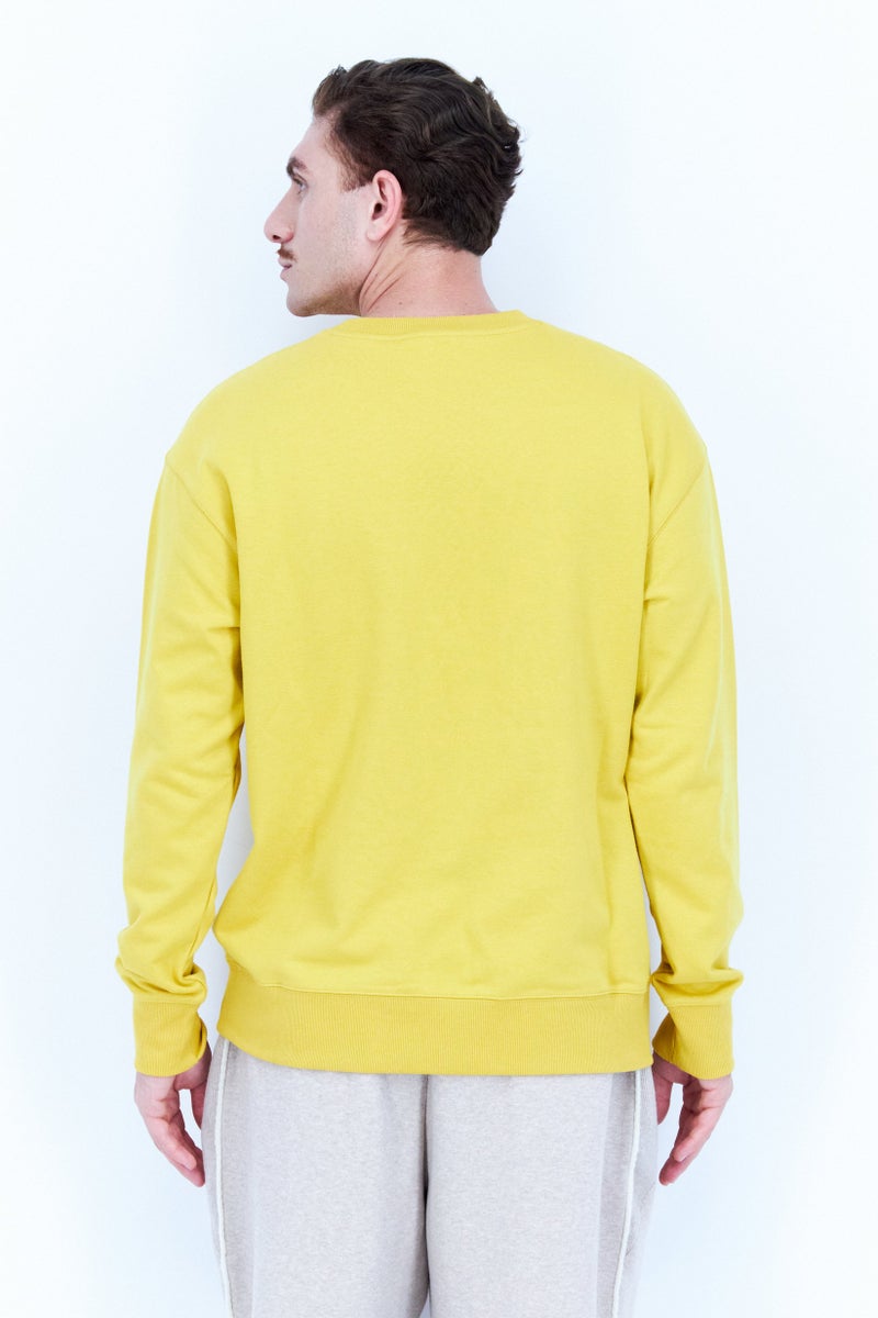 Men Relaxed Fit Long Sleeve Outdoor Sweatshirts, Yellow