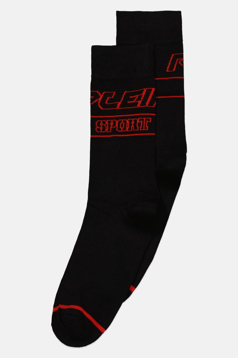 Men 1 Pair Brand Logo Socks, Black/Red