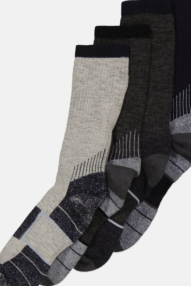 Men 4 Piece Mid Calf Textured Socks, Grey Combo