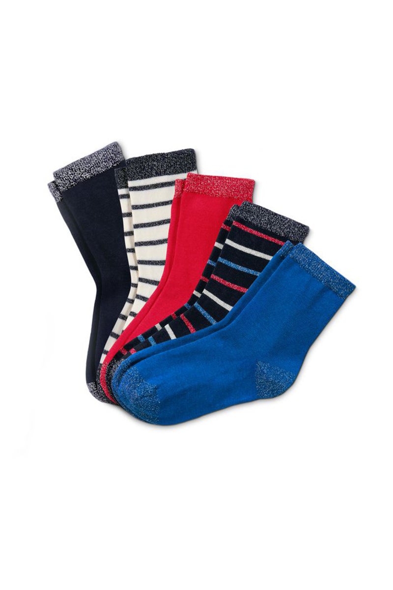 Kids Girl 5 Pairs Glitter Socks, Blue/Black Combo