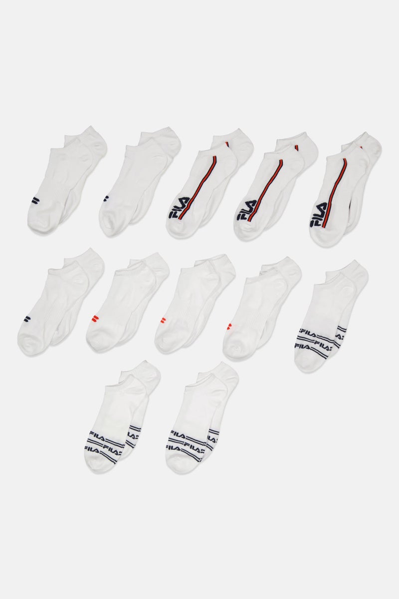 Men 12 Pairs Brand Logo Socks, White