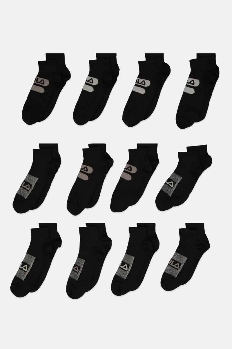 Men 12 Pair Brand Logo Ankle Socks, Black