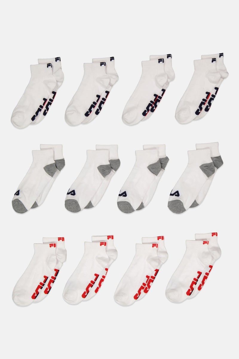 Men 12 Pair Brand Logo Socks, White