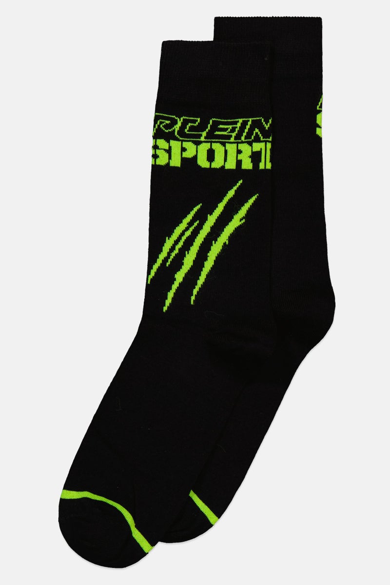 Men 1 Pair Brand Logo Crew Sock, Black/Lime