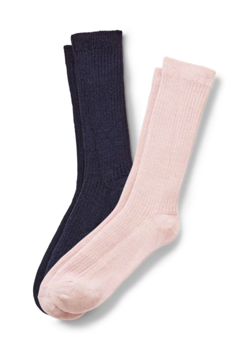 Women 2 Pairs Ribbed Socks, Pink/Navy