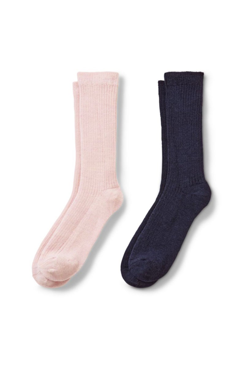 Women 2 Pairs Ribbed Socks, Pink/Navy