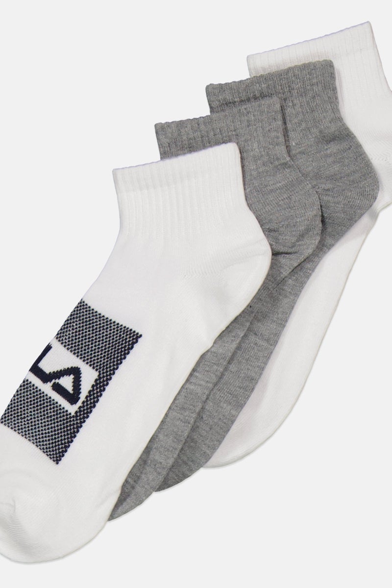 Men 12 Pairs Brand Logo Ankle Socks, White/Grey Combo