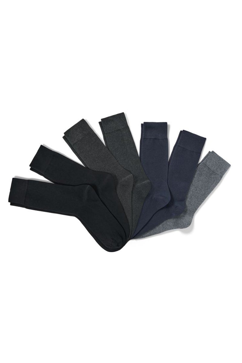 Men 7 Pair Plain Socks, Black/Grey/Navy