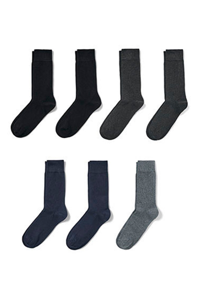 Men 7 Pair Plain Socks, Black/Grey/Navy