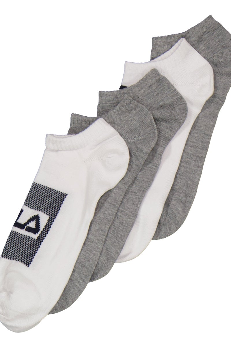 Men 12 Pair Brand Logo Ankle Socks, White/Grey