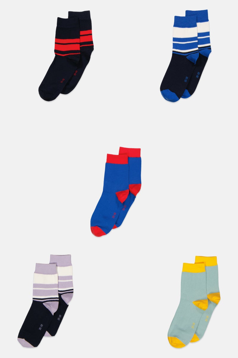 Kids Boy 5 Pairs Stripe Socks, Navy Combo