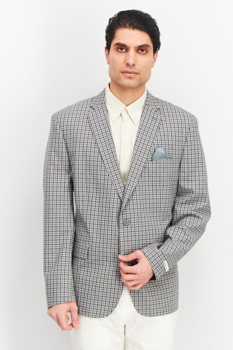 Men Slim Fit Patterned Casual Blazer, Grey