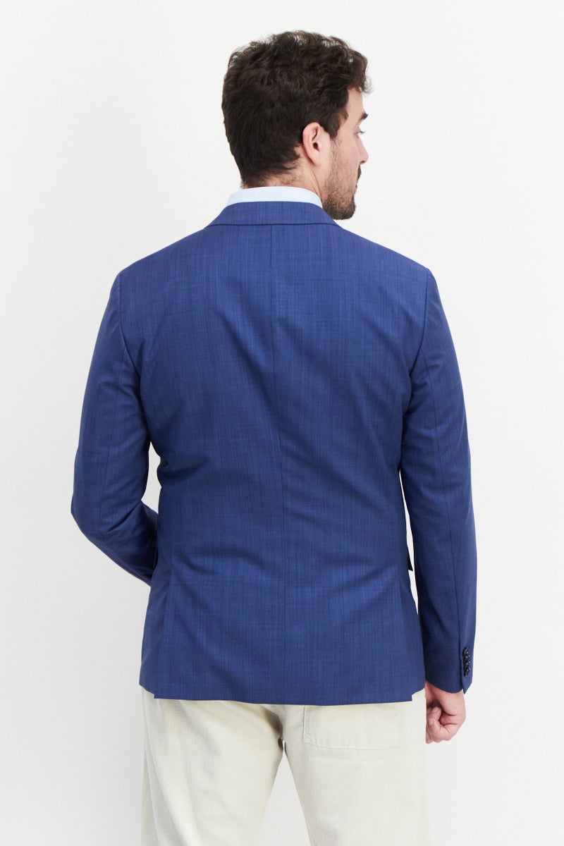 Men Regular Fit Plaid Semi-Formal Blazer, Navy Blue