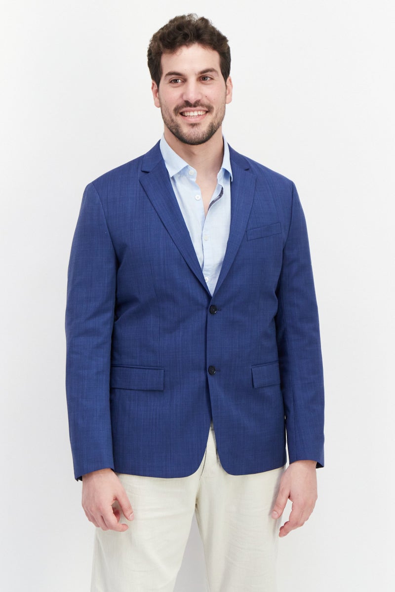 Men Regular Fit Plaid Semi-Formal Blazer, Navy Blue