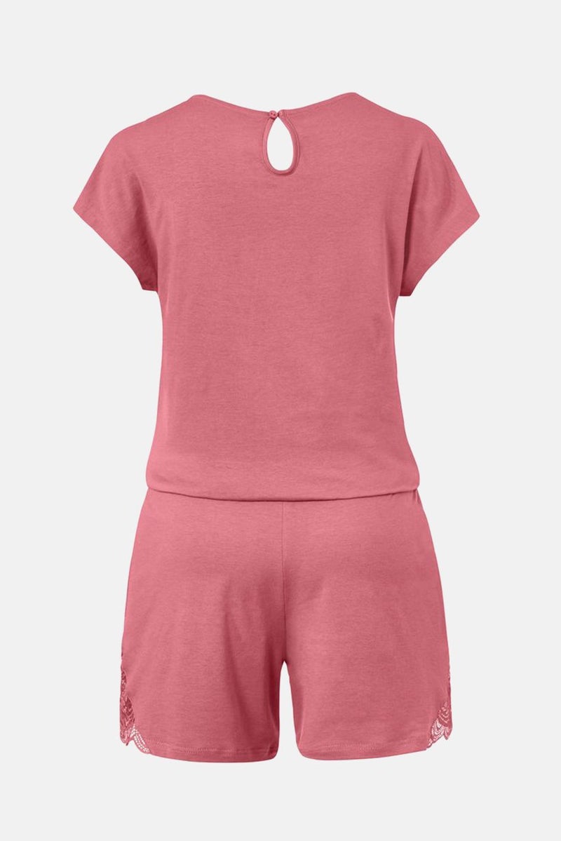 Women Plain V-neck Sleeveless Jumpsuit Pajama, Dark Pink