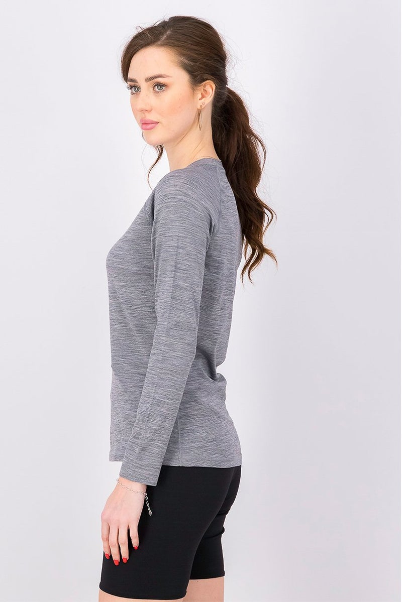 Women Crew Neck Long Sleeve Plain Pajama Top, Grey