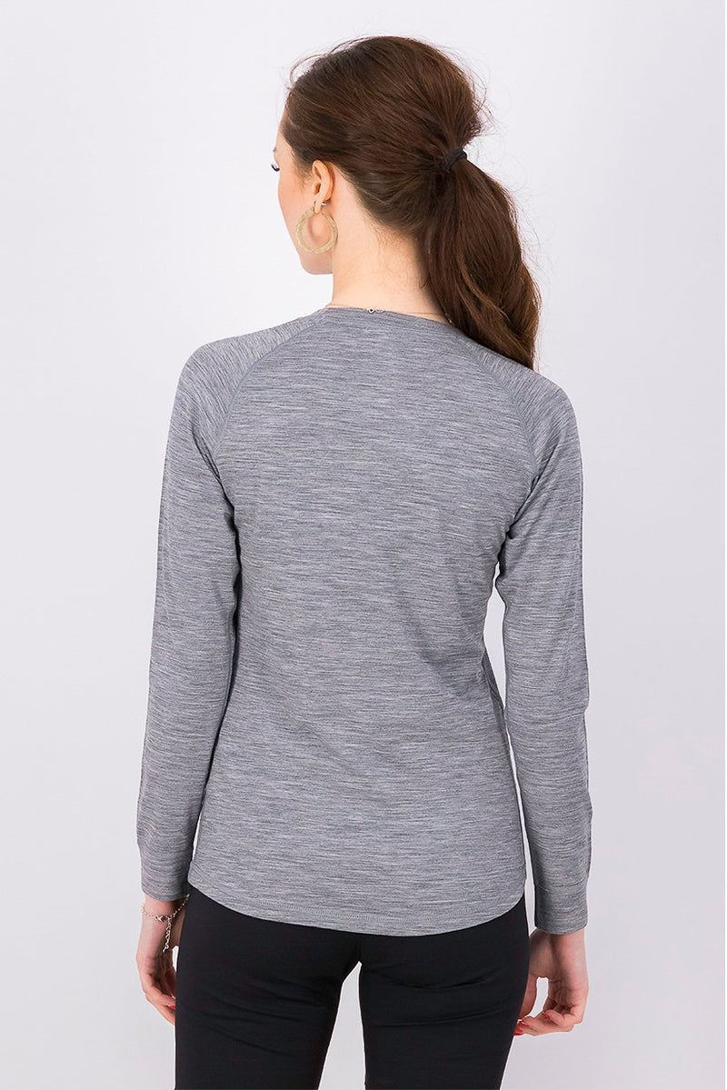 Women Crew Neck Long Sleeve Plain Pajama Top, Grey