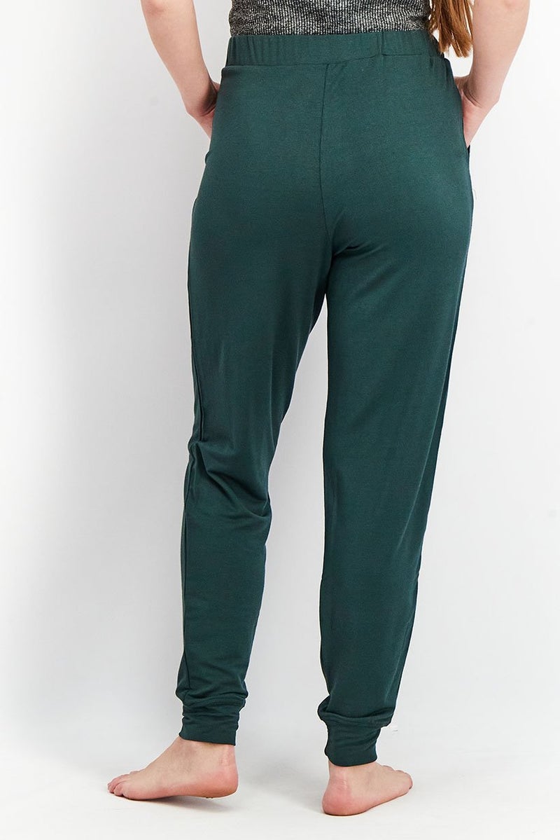 Women Pull On Plain Sleepwear Pants, Dark Green