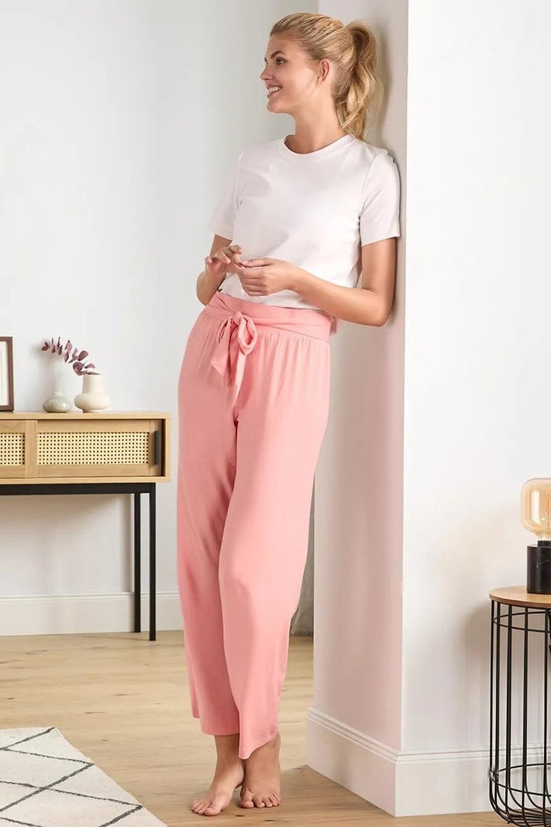 Women Plain Drawstring Pajamas, Pink