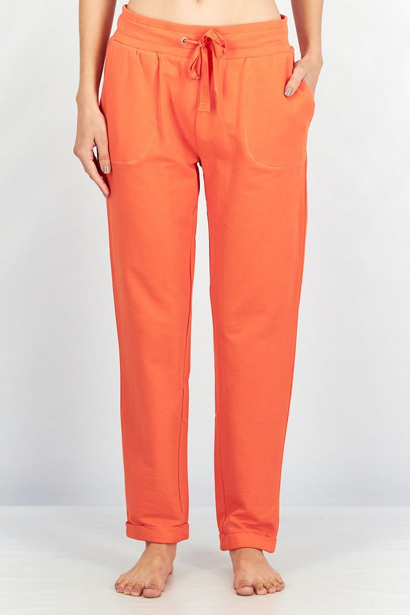 Women Plain Drawstring Pajamas, Orange