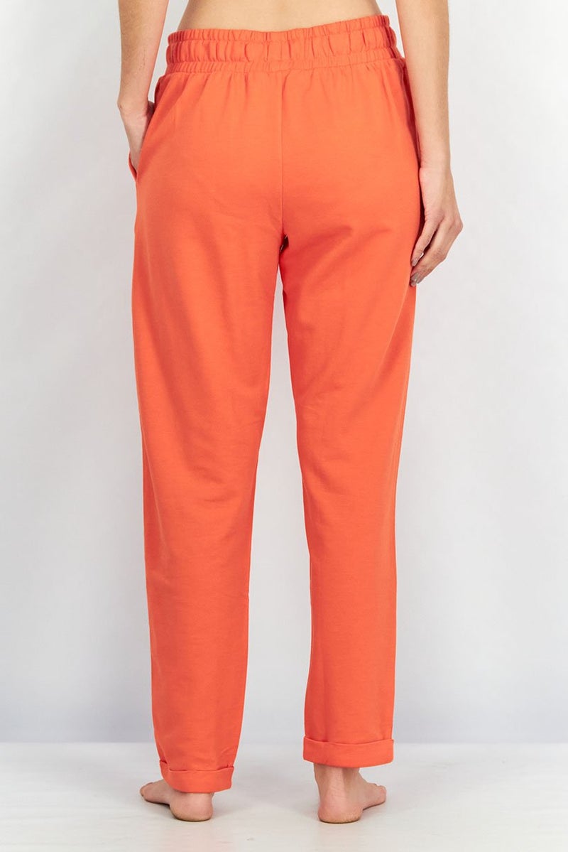 Women Plain Drawstring Pajamas, Orange