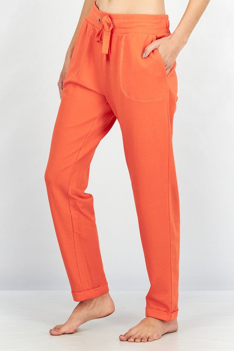 Women Plain Drawstring Pajamas, Orange