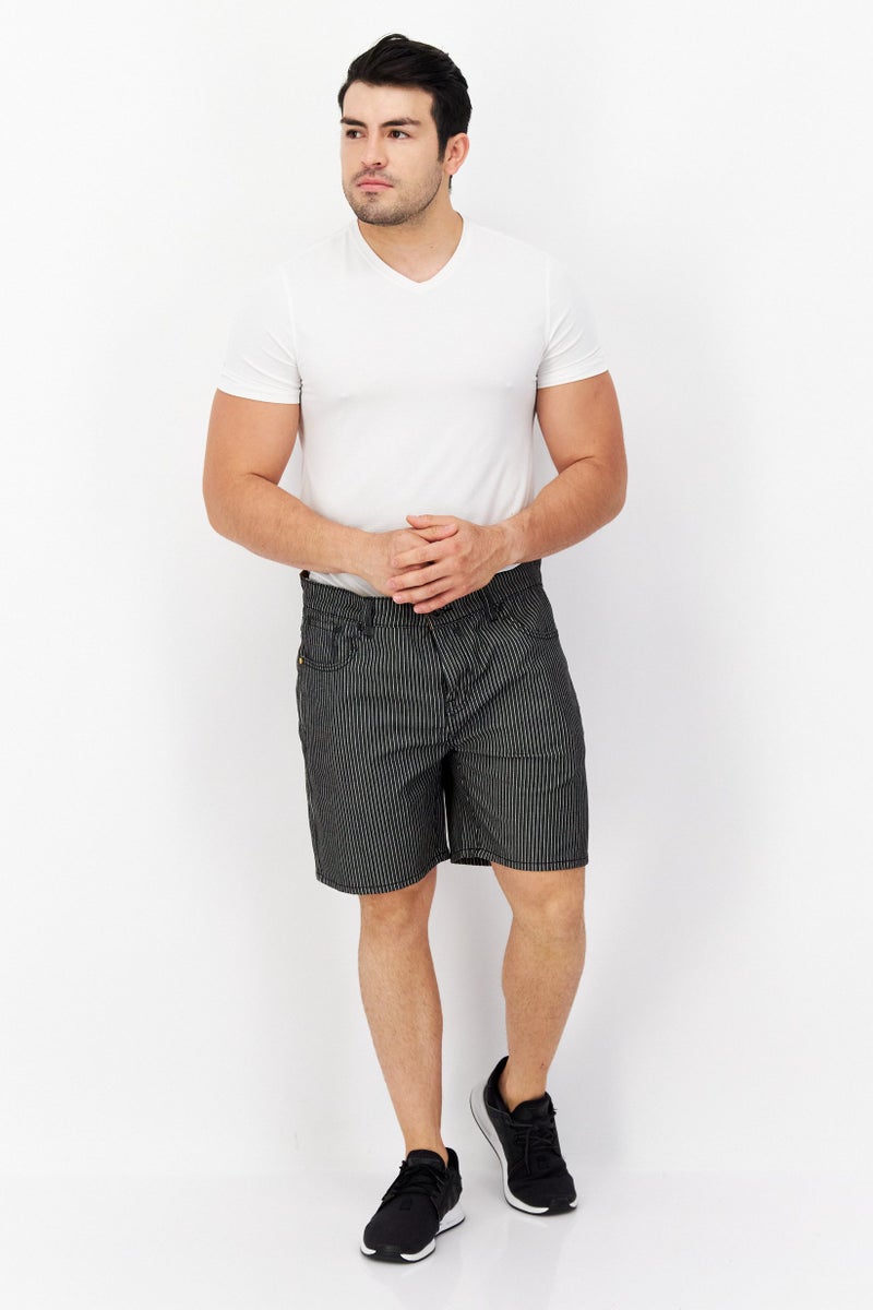 Men Regular Fit Stripe Chino Shorts, Black/White