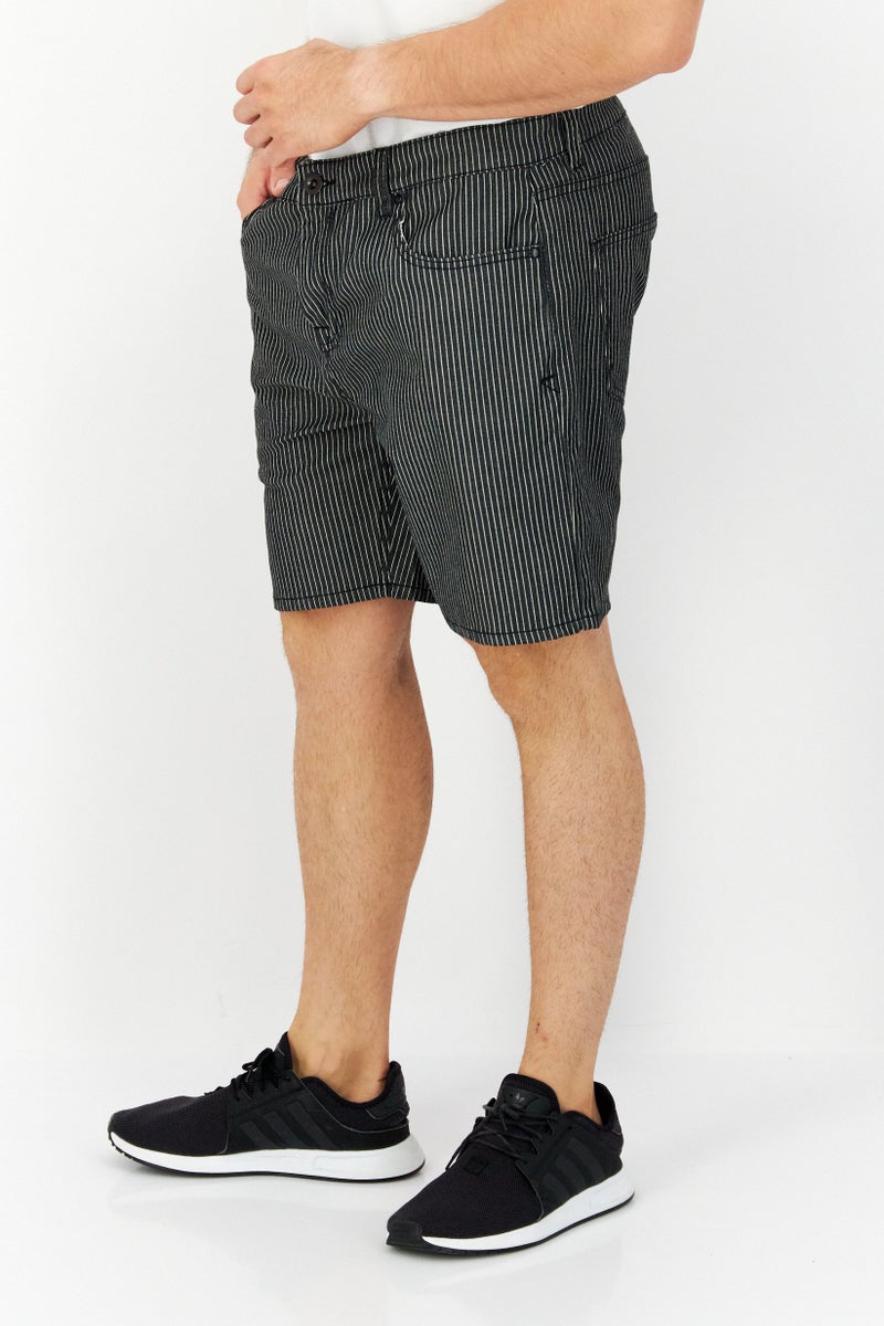 Men Regular Fit Stripe Chino Shorts, Black/White