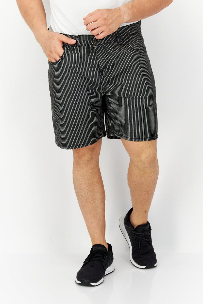 Men Regular Fit Stripe Chino Shorts, Black/White