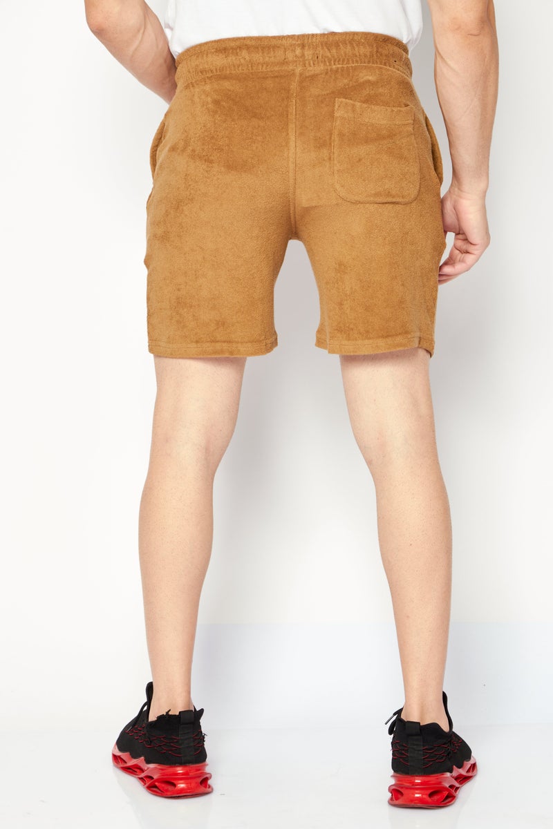 Men Drawstring Brand Logo Textured Shorts, Brown