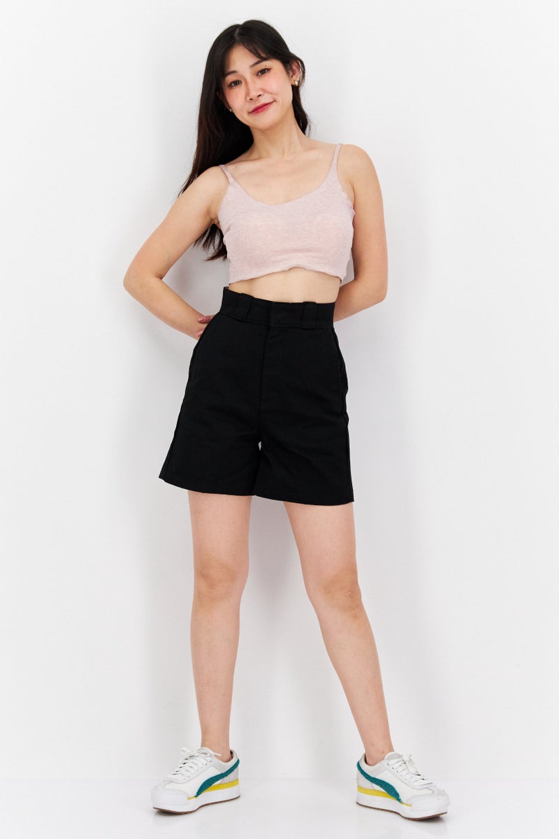 Women Solid Chino Shorts, Black