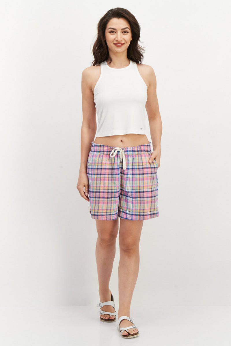 Women Plaid Basic Shorts, Pink Combo