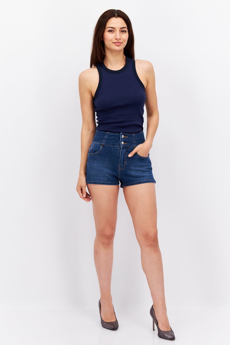 Women Solid Denim Short, Blue
